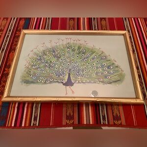 Peacock Art in Bamboo Frame